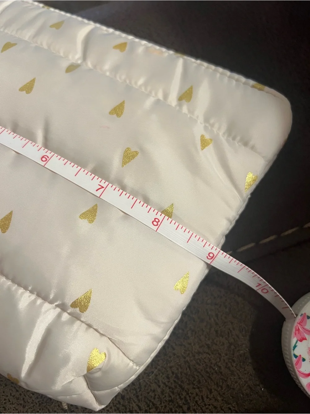Women's White Wristlet Quilted Clutch with Gold Heart Accents